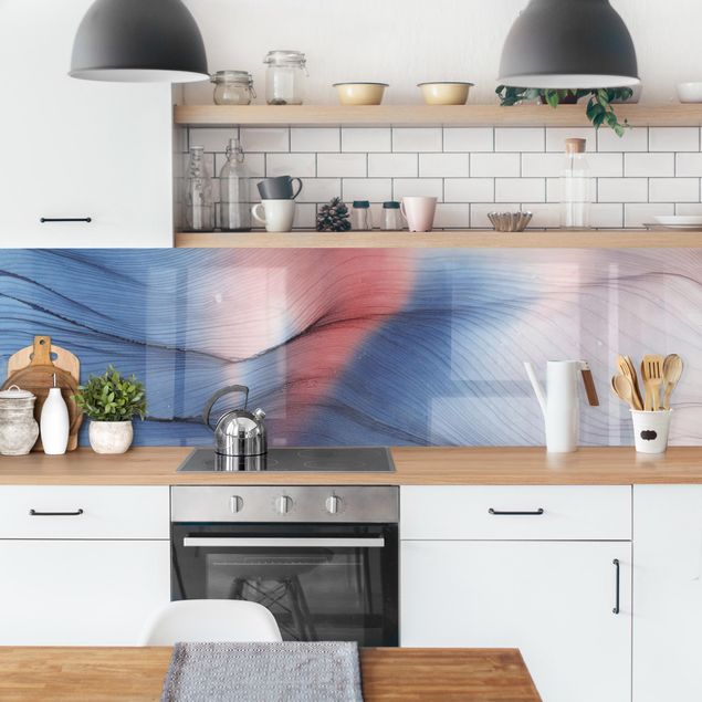 Küchenrückwände selbstklebend Melierter Farbtanz in Blau mit Rot
