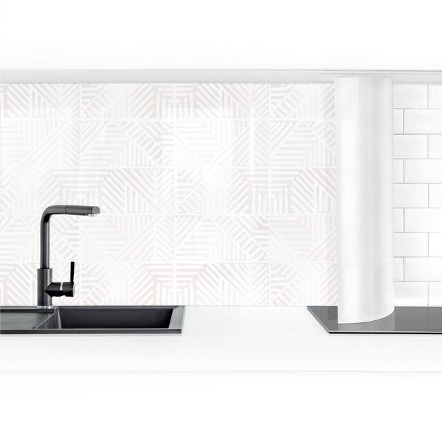 Küchenrückwand Glas Muster Linienmuster Stempel in Weiß II