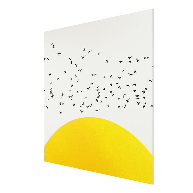 Bilder für die Wand Vogelschwarm vor gelber Sonne