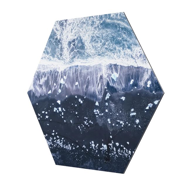 Hexagon Bild Alu-Dibond - Luftbild - Jökulsárlón in Island
