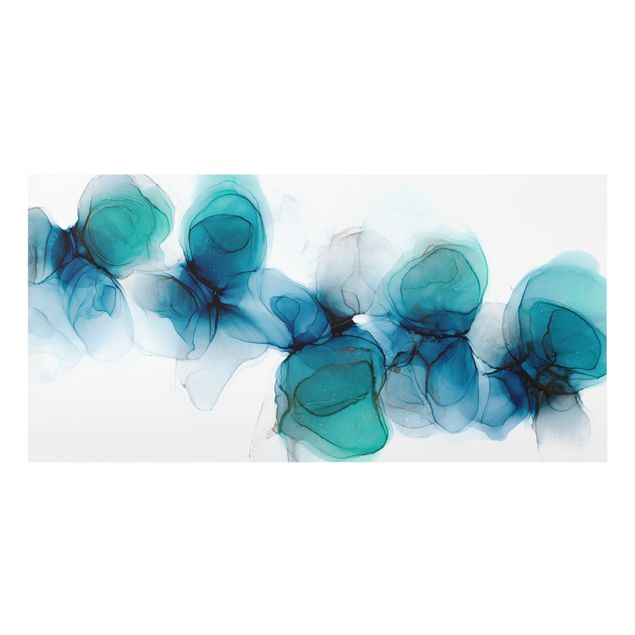 Spritzschutz Glas - Wilde Blüten in Blau und Gold - Querformat 2:1