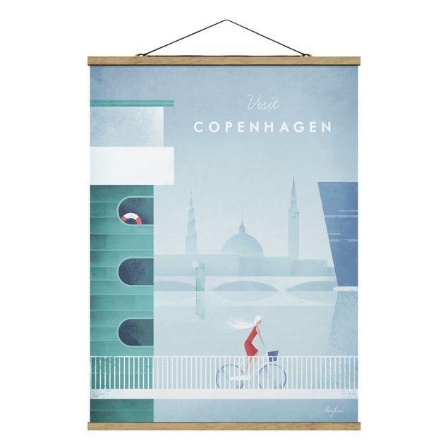 Stoffbild mit Posterleisten - Reiseposter - Kopenhagen - Hochformat 3:4