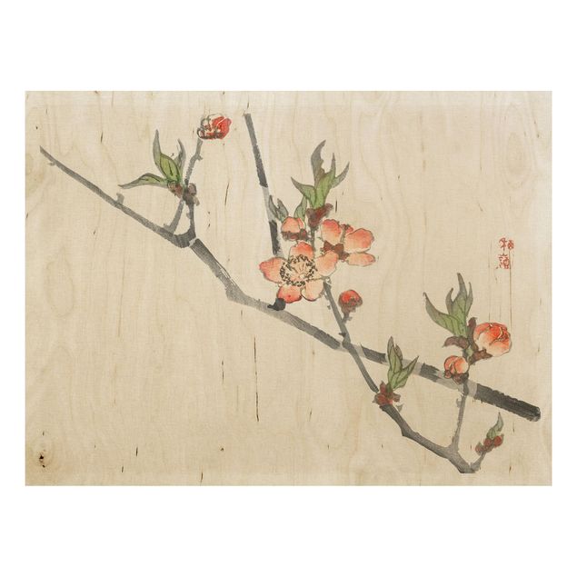Holzbild Blumen Asiatische Vintage Zeichnung Kirschblütenzweig