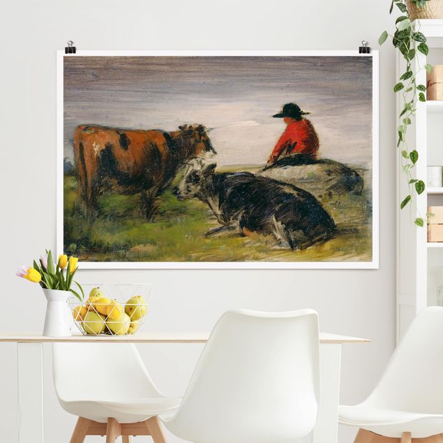 Wandbilder Tiere Wilhelm Busch - Hirte mit Kühen