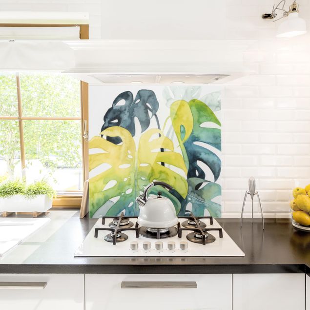 Küchenrückwand Glas Motiv Blumen Tropisches Blattwerk - Monstera