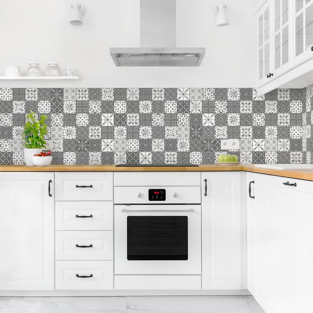 Küchenrückwand Muster Fliesen Mustermix Grau Weiß