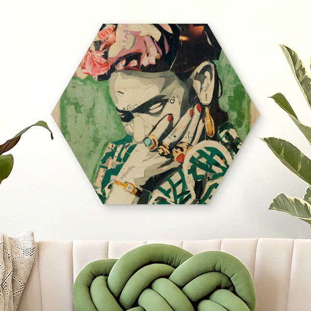 Moderne Holzbilder Frida Kahlo - Collage No.3