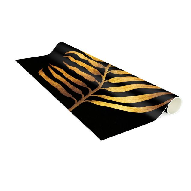 Moderne Teppiche Gold - Palmenblatt II auf Schwarz