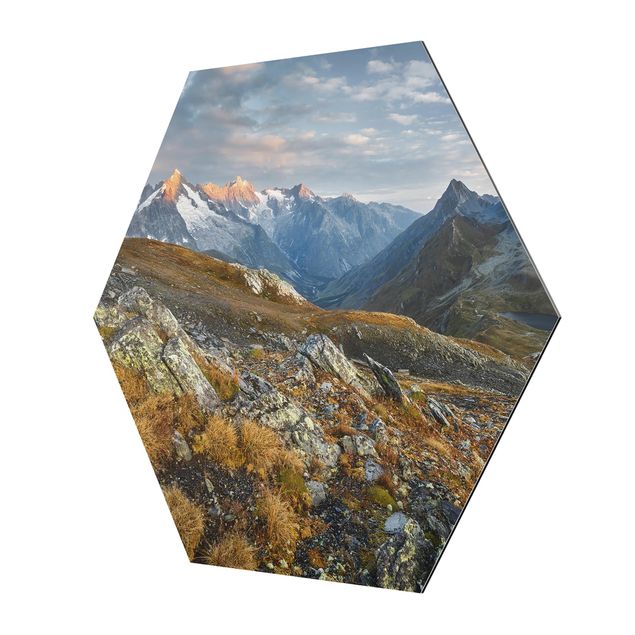 Hexagon Bild Alu-Dibond - Col de Fenêtre Schweiz