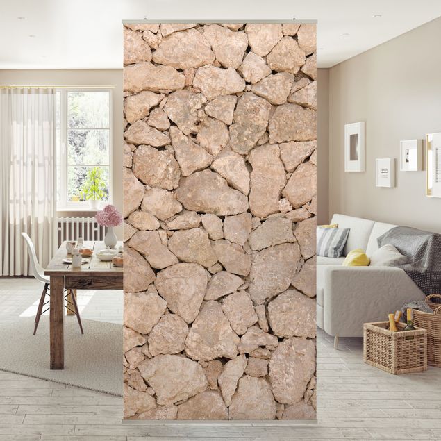 Raumteiler - Apulia Stone Wall - Alte Steinmauer aus großen Steinen 250x120cm