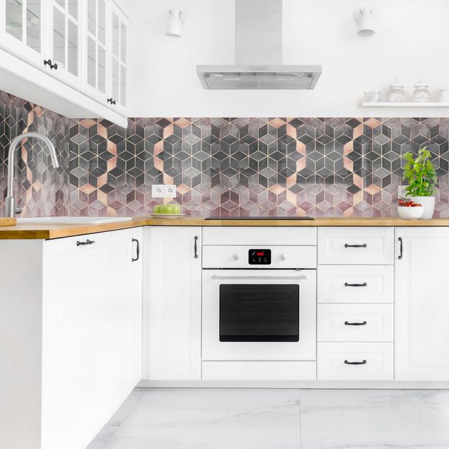 Küchenrückwand abstrakt Rosa Grau goldene Geometrie II