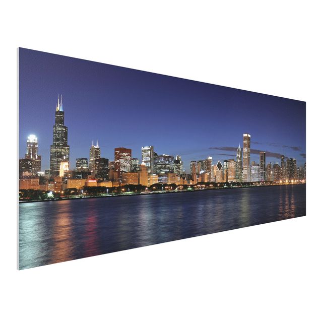 Foto auf Hartschaumplatte Chicago Skyline bei Nacht