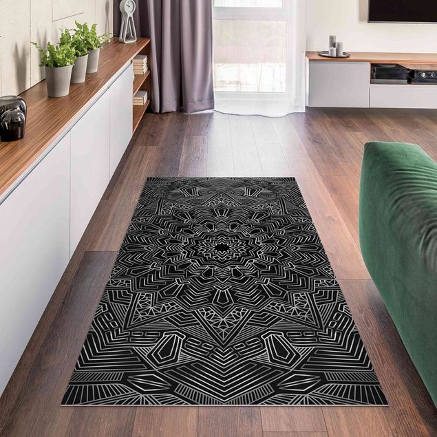 Teppiche Mandala Stern Muster silber schwarz