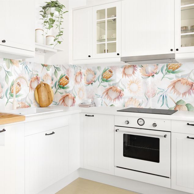 Küchenrückwand Glas Motiv Blumen Aquarell Sonnenblumen