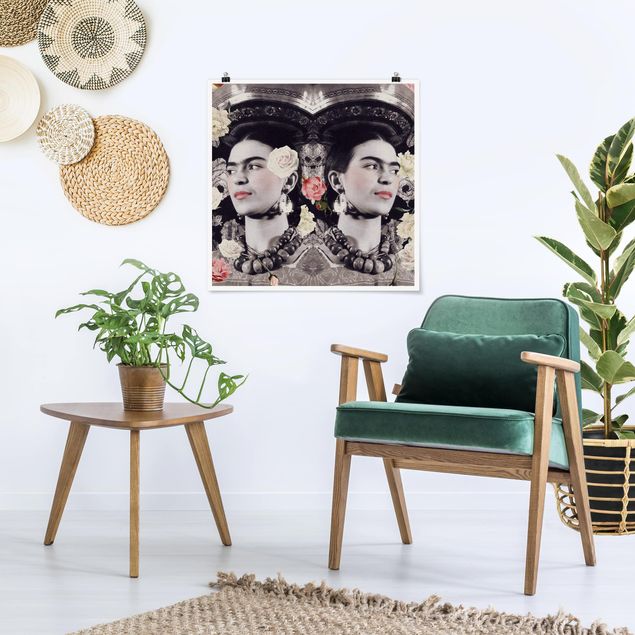 Poster - Frida Kahlo - Blumenflut - Quadrat 1:1