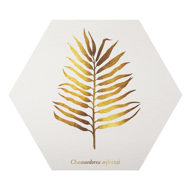 Hexagon Bild Alu-Dibond - Gold - Palmenblatt II