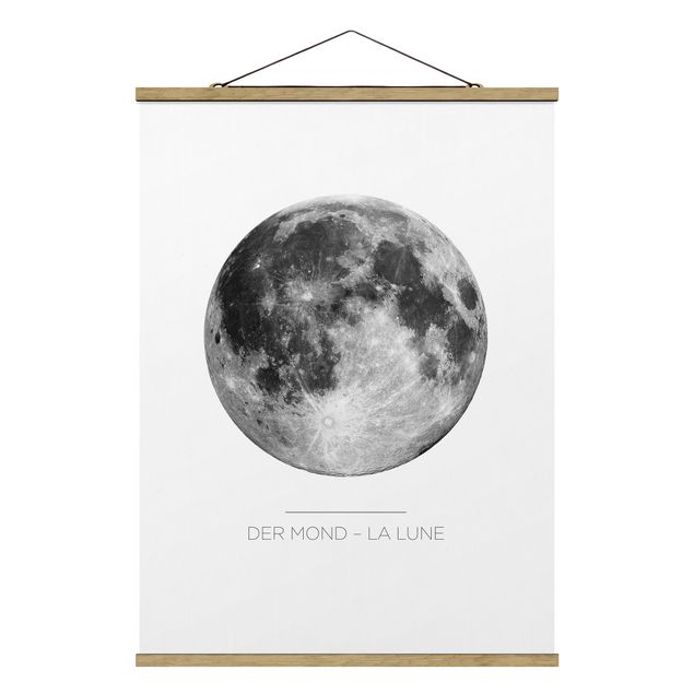 Stoffbild mit Posterleisten - Der Mond - La Lune - Hochformat 3:4