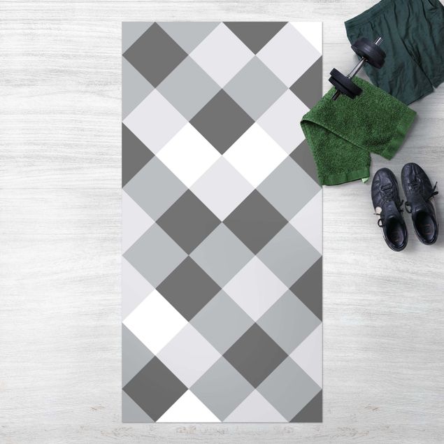 outdoor-teppich wetterfest Geometrisches Muster gedrehtes Schachbrett Grau