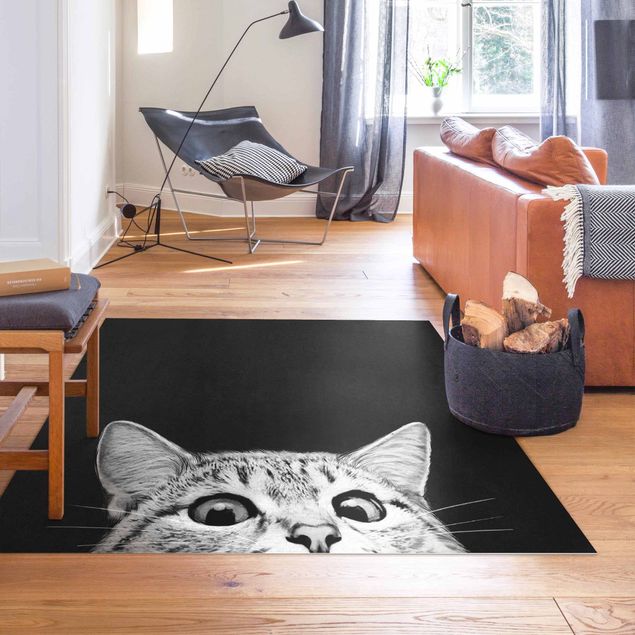 teppich für balkon Illustration Katze Schwarz Weiß Zeichnung