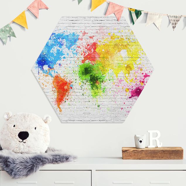 Bilder für die Wand Weiße Backsteinwand Weltkarte