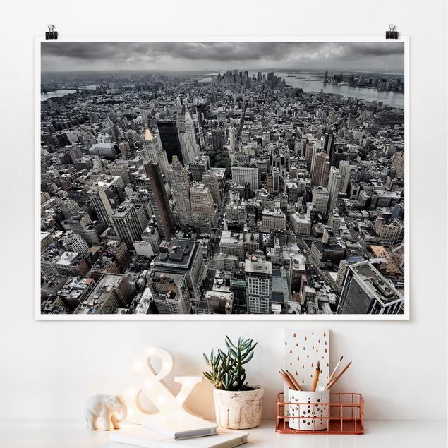 Poster Schwarz Weiß Querformat Blick über Manhattan