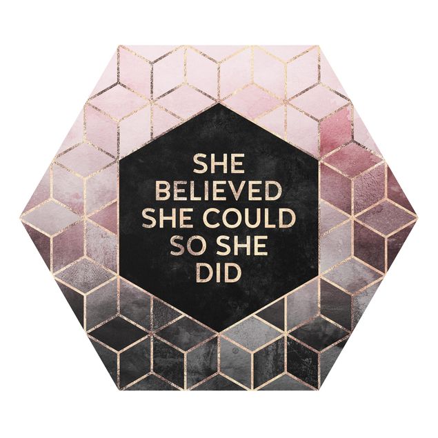 Hexagon Wandbilder She Believed She Could Rosé Gold