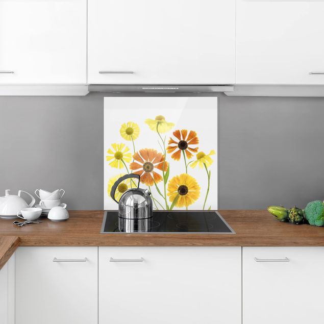 Küchenrückwand Glas Blumen Helenium