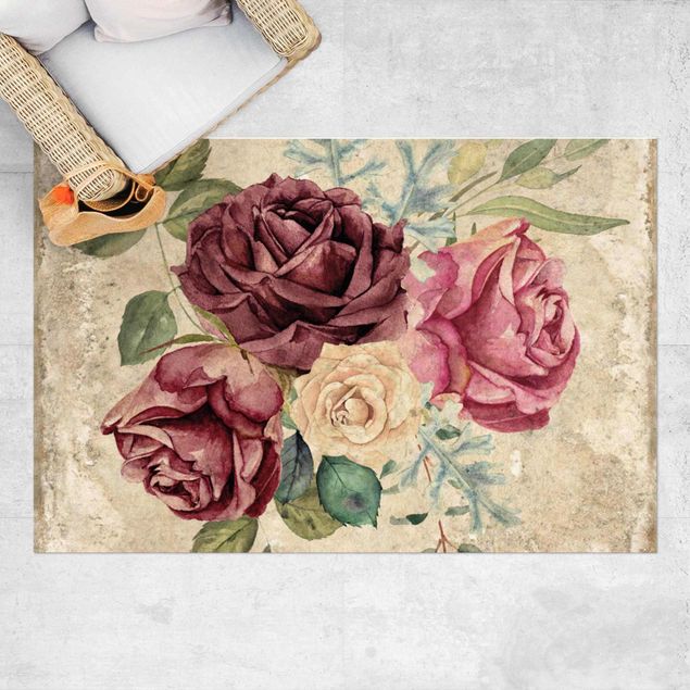 Aussen Teppich Vintage Rosen und Hortensien