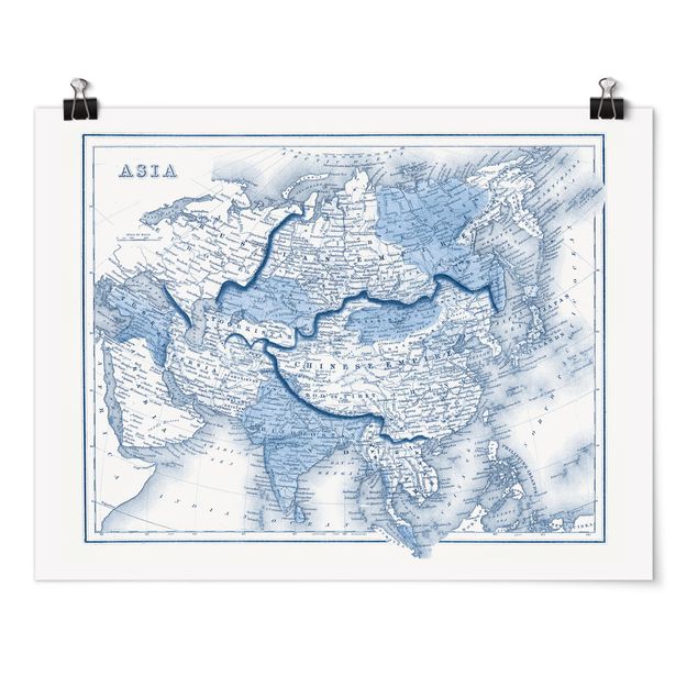 Poster Karte in Blautönen - Asien