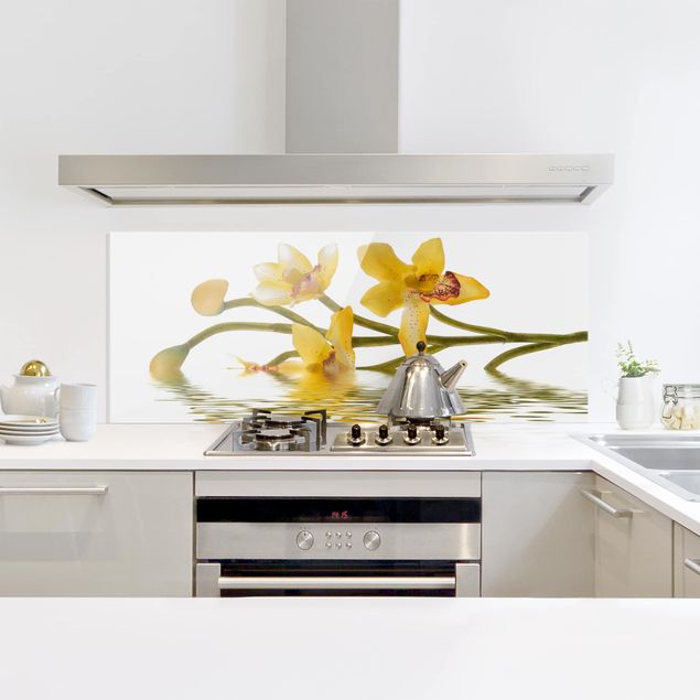 Küchenrückwand Glas Motiv Blumen Saffron Orchid Waters