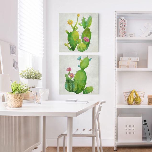 Leinwandbilder Wohnzimmer modern Kaktusfamilie Set I