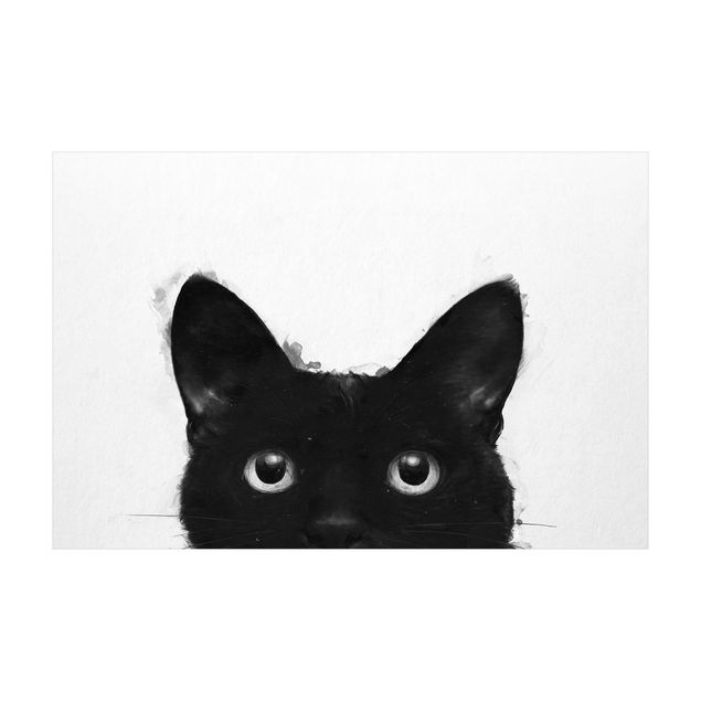 Teppich schwarz Illustration Schwarze Katze auf Weiß Malerei