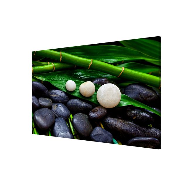 Magnettafel Blumen Grüner Bambus mit Zen Steinen