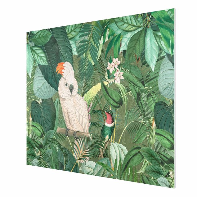 Schöne Wandbilder Vintage Collage - Kakadu und Kolibri