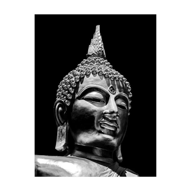 Teppich schwarz-weiß Buddha Statue Gesicht