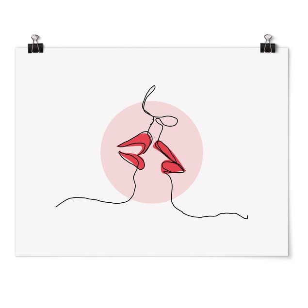 Poster - Lippen Kuss Line Art - Querformat 3:4