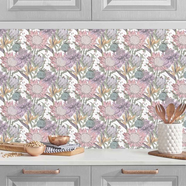 Küchenrückwände Platte Florale Eleganz in Pastell XXL