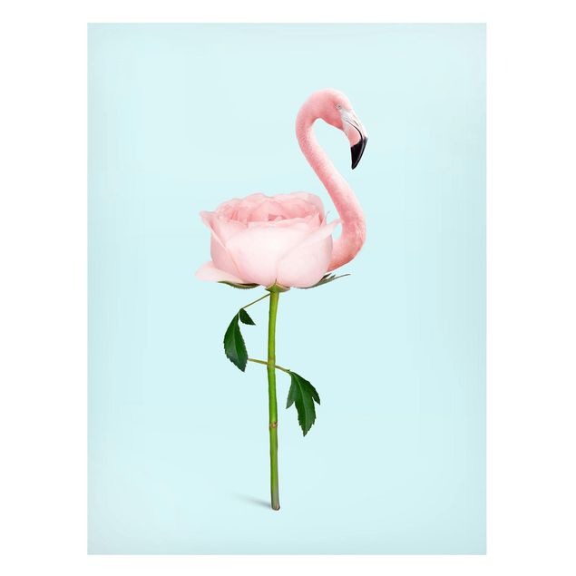 Magnettafel Blumen Flamingo mit Rose