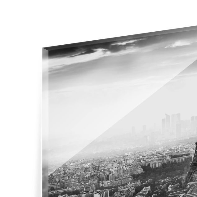 Spritzschutz Glas - Der Eiffelturm von Oben Schwarz-weiß - Querformat - 2:1