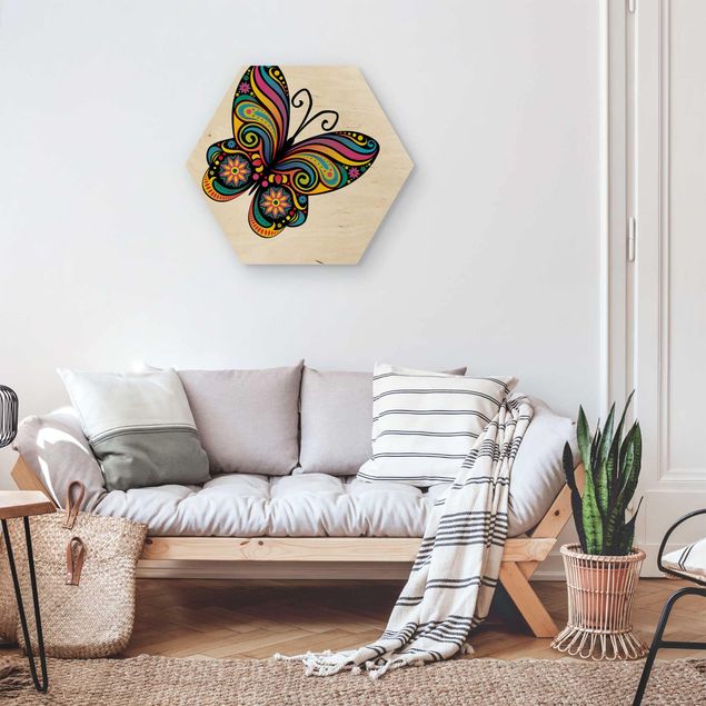Wandbild Holz No.BP22 Mandala Schmetterling