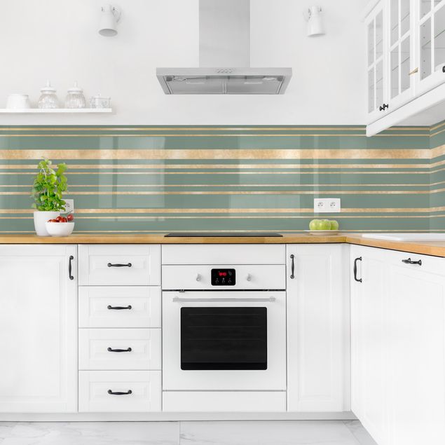 Muster Küchenrückwand Glas Goldene Streifen vor Grün II