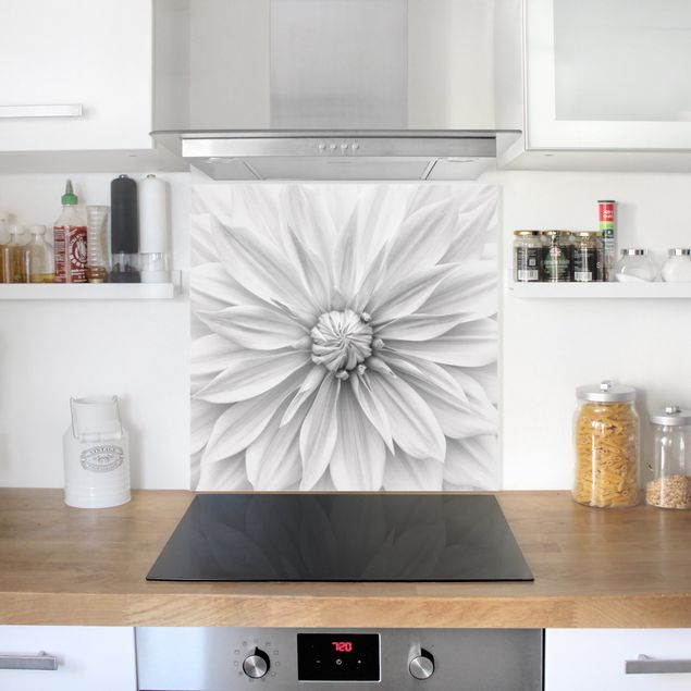 Küchenrückwand Glas Motiv Blumen Botanische Blüte in Weiß