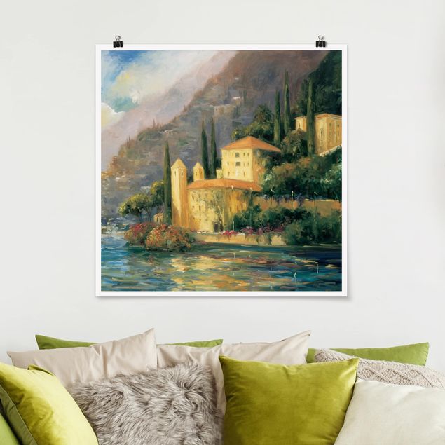 Poster - Italienische Landschaft - Landhaus - Quadrat 1:1