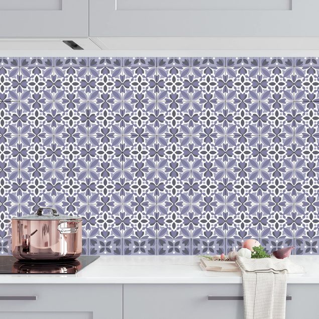 Küchenrückwände Platte Geometrischer Fliesenmix Blüte Violett
