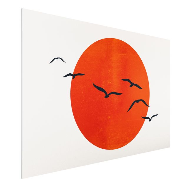 Wandbilder Tiere Vogelschwarm vor roter Sonne I