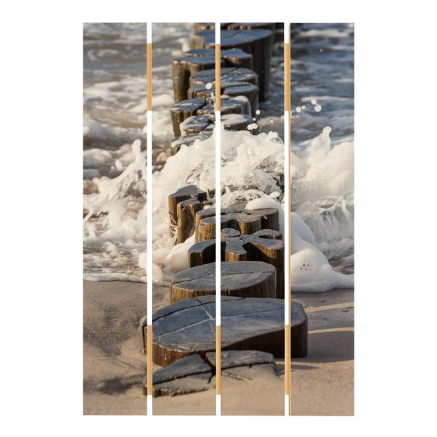 Holzbilder Wellenbrecher am Strand
