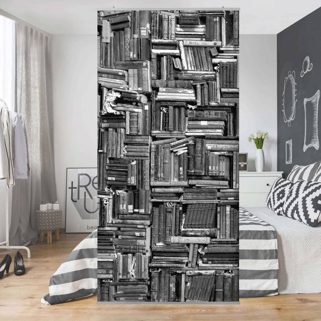 Vorhang Raumteiler Shabby Bücherwand schwarz weiß