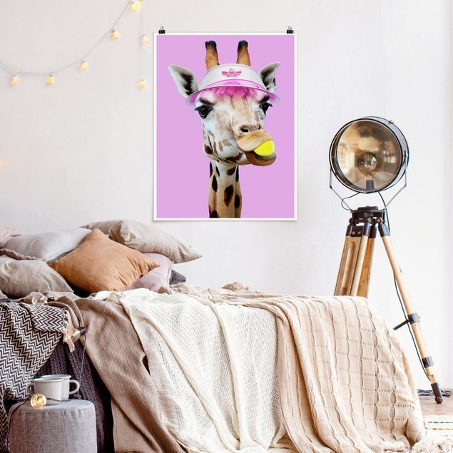 Poster Kinderzimmer Tiere Giraffe beim Tennis
