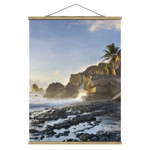 Stoffbild mit Posterleisten - Sonnenuntergang im Inselparadies - Hochformat 3:4