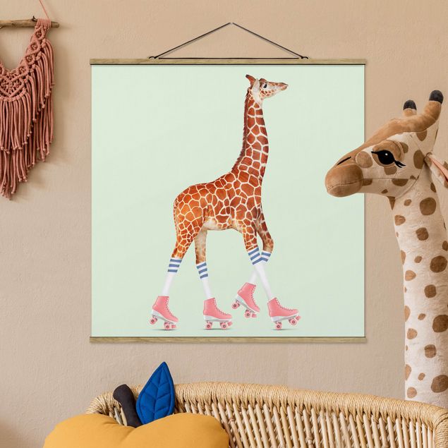 Wandbilder Tiere Giraffe mit Rollschuhen